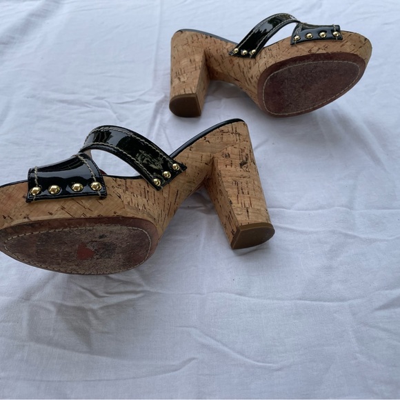 Genuine Prada Calzature Donna Vernice Cork Chunky Heeled Sandal Black EU37.5 - Picture 3 of 5